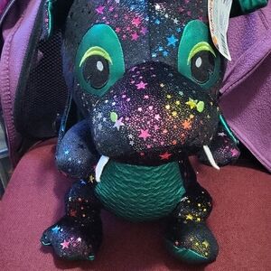 Sparkly Black and Green Stuffed Dragon